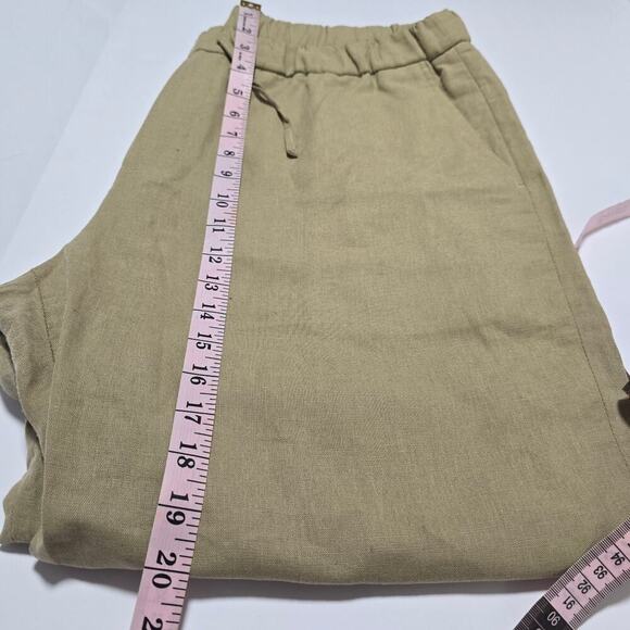 Zara Linen Cotton Blend Pants XL Tan Drawstring Straight Leg Trousers Pockets - Picture 7 of 11